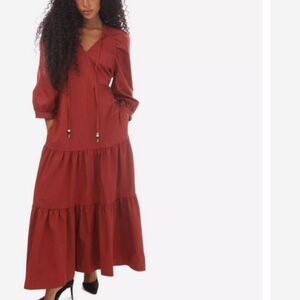 BOSS by Hugo Boss Depera Poplin Tiered Midi-Maxi Flowy Dress in Burnt Sienna 4